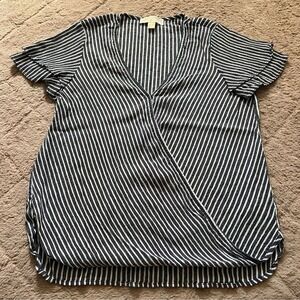 Michael Kors Cotton Blend Striped‎ Wrap Blouse Women's Size M